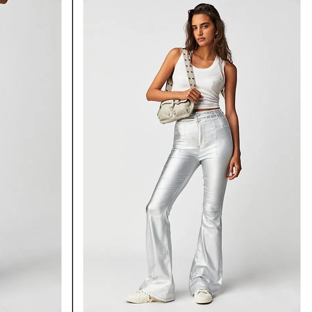 NWOT We The Free Metallic Silver‎ Flare Jeans 28